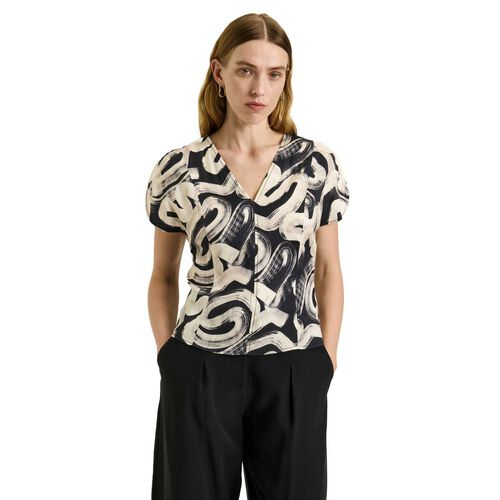 Veronika Maine Black Abstract Brush V Neck Top